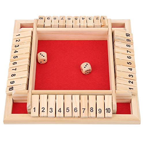 NIZUUONE Shut The Box Würfelspiel, 1 Set, 4-seitiges Brettspiel aus Kiefernholz mit 10 Zahlen, Tisch Pub Spiel mit 2 Würfeln für Kleinkinder und Erwachsene von NIZUUONE