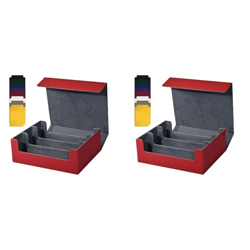 NJTHNTJR 2X Kartenaufbewahrungsbox für Sammelkarten, 1800+ PU-KartendeckhüLle, Kartenbox mit Magnetverschluss für Magnetische Spielkarten, Rot von NJTHNTJR