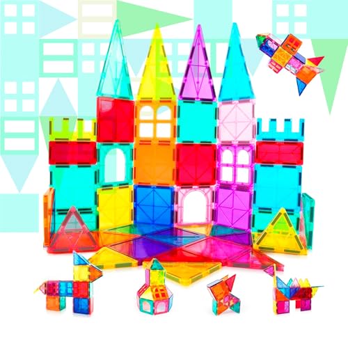 NK Magnetische Bausteine für Kinder (100 Teile) - Magnetische 3D Magnetic Tiles, Montessori Lehrspielzeug, Geburtstags Kinder von NK