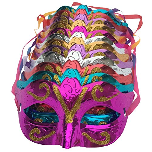 NLDGR Party-Halbgesichtsmaske, Goldglänzende Partymaske, Hochzeits-Requisiten, Maskeraden, Karnevalsmaske für Erwachsene, Männer und Frauen, Maskeraden-Partymasken für (12pcs) von NLDGR