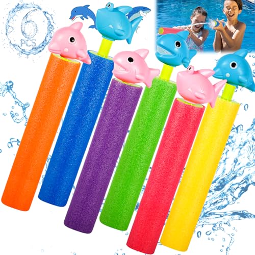 NLMWTI Wasserpistole Kinder Wasserspritze Set 6, Hai-Delfin Wasserspritzpistole Schaumstoff Wasserpistole Klein, Wasserspritze für Jungen und Mädchen für Sommer Pool Party Strand Wasserspielzeug von NLMWTI