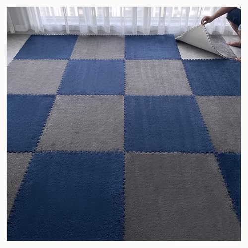 10 Stück 0,4 Zoll Dicke, Zottelige, Ineinandergreifende Schaumstoff-Teppichfliesen Mit Rand, 24 X 24 Zoll Große Plüsch-Schaumstoff-Bodenmatte(Gray+Navy Blue) von NMVAWIPT