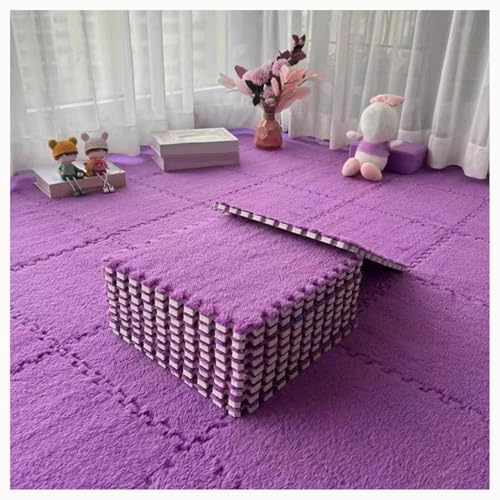 10 Stück Große, 61 X 61 cm Große, Ineinander Greifende Shaggy-Schaumstoff-Teppichfliesen, Plüschschaumstoff-Bodenmatte, Puzzle-Antirutschmatten Tiels(Dark Purple) von NMVAWIPT