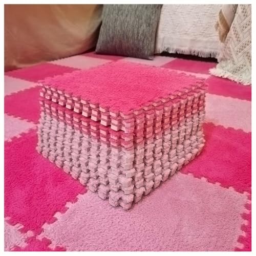 10 Stück Ineinander Greifende Teppichfliesen, 12 X 12 Zoll Große Plüsch-Puzzlematten for Den Boden, Weiche, Flauschige Schaumstoff-Bodenmatte, Schützende Bodenfliesen(Pink+Rose Red) von NMVAWIPT