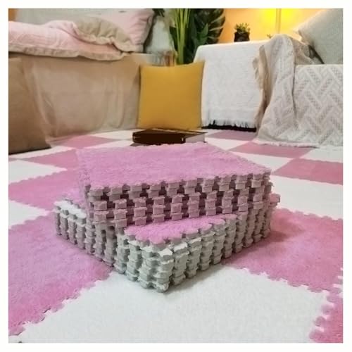 10 Stück Ineinander Greifende Teppichfliesen, 12 X 12 Zoll Große Plüsch-Puzzlematten for Den Boden, Weiche, Flauschige Schaumstoff-Bodenmatte, Schützende Bodenfliesen(Pink+White) von NMVAWIPT