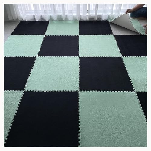 10 Stück Weiche, rutschfeste Eva-Spielmatten Mit Bordüre, 60 X 60 X 1 cm, Große, Ineinandergreifende Plüsch-Schaumstoff-Bodenmatten, Flauschige Teppich-Puzzlematten(Black+Green) von NMVAWIPT