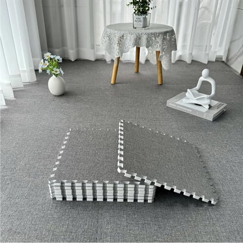 12 X 12 X 0,4 Zoll Schaumstoffspielmatten Mit Grenze, Geflieste Puzzlematten Für Kinder Kinderzimmer Spielzimmer, Weicher Leinenstoff Ineinandergreifender Teppich(Dark Grey,24PCS) von NMVAWIPT