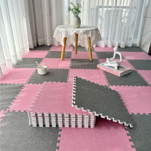 12 X 12 X 0,4 Zoll Schaumstoffspielmatten Mit Grenze, Geflieste Puzzlematten Für Kinder Kinderzimmer Spielzimmer, Weicher Leinenstoff Ineinandergreifender Teppich(Mixed Color 4,24PCS) von NMVAWIPT