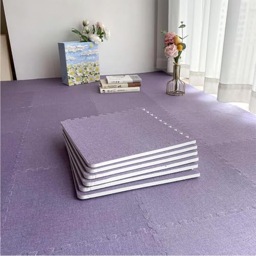 12 X 12 X 0,4 Zoll Schaumstoffspielmatten Mit Grenze, Geflieste Puzzlematten Für Kinder Kinderzimmer Spielzimmer, Weicher Leinenstoff Ineinandergreifender Teppich(Purple,24PCS) von NMVAWIPT