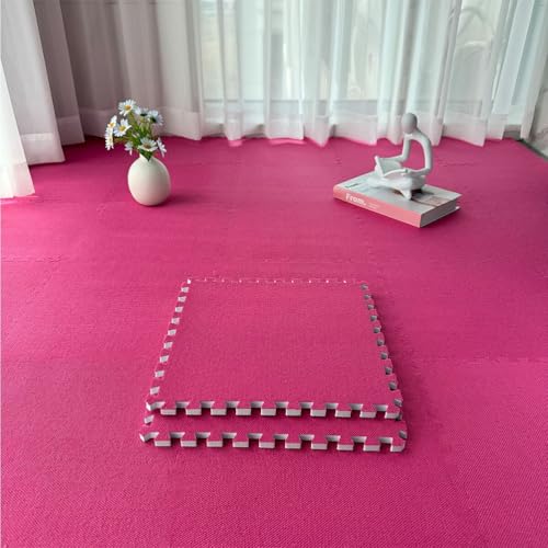 12 X 12 X 0,4 Zoll Schaumstoffspielmatten Mit Grenze, Geflieste Puzzlematten Für Kinder Kinderzimmer Spielzimmer, Weicher Leinenstoff Ineinandergreifender Teppich(Rose,24PCS) von NMVAWIPT