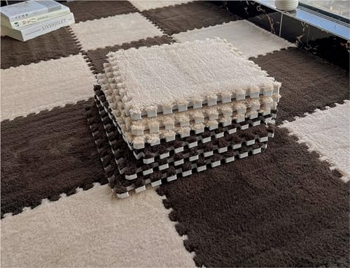 12 X 12 X 0.4 Inch Eva Shaggy Foam Mats, Kids Tiled Puzzle Play Game Mats with Border, Soft Interlocking Carpet Pad, Protective Floor Tiles for Children Girls Room(Coffee+Khaki,12PCS) von NMVAWIPT