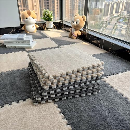 12 X 12 X 0.4 Inch Eva Shaggy Foam Mats, Kids Tiled Puzzle Play Game Mats with Border, Soft Interlocking Carpet Pad, Protective Floor Tiles for Children Girls Room(Khaki+Gray,100PCS) von NMVAWIPT