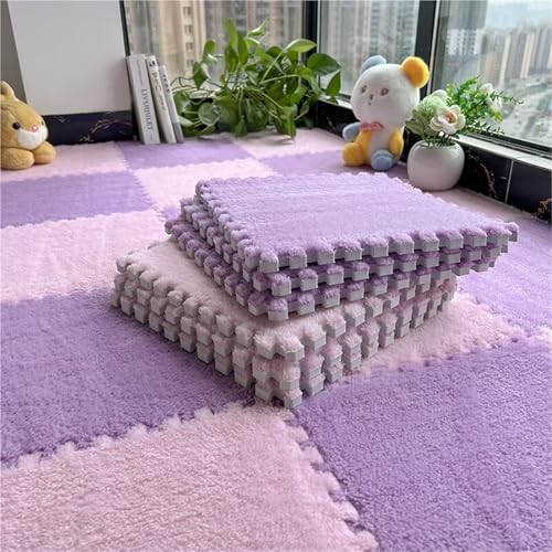 12 X 12 X 0.4 Inch Eva Shaggy Foam Mats, Kids Tiled Puzzle Play Game Mats with Border, Soft Interlocking Carpet Pad, Protective Floor Tiles for Children Girls Room(Purple+pink,100PCS) von NMVAWIPT