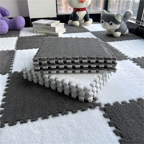 12 X 12 X 0.4 Inch Eva Shaggy Foam Mats, Kids Tiled Puzzle Play Game Mats with Border, Soft Interlocking Carpet Pad, Protective Floor Tiles for Children Girls Room(White+Gray,100PCS) von NMVAWIPT