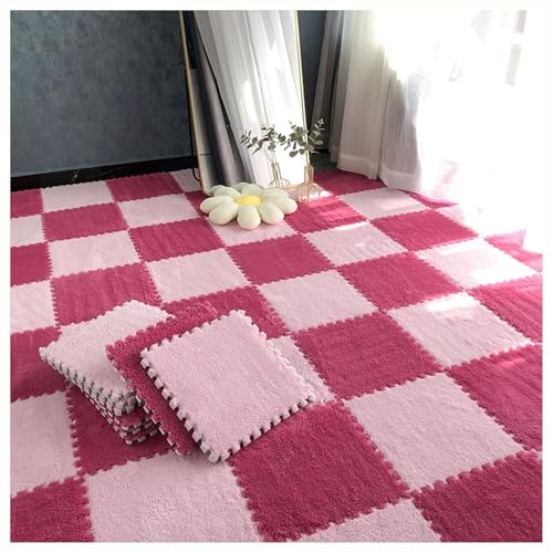 12-teilige Quadratische Puzzle-Spielmatte Aus Eva, 12 X 12 Zoll Große Plüschschaum-Bodenfliesen for Zimmerböden, Ineinander Greifende Teppichfliesen(Pink+Rose Red,0.6cm) von NMVAWIPT