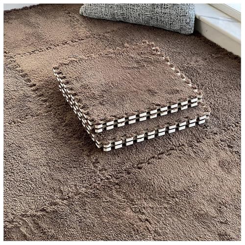 120-teiliger Plüsch-Puzzle-Teppich Aus Schaumstoff, 30 X 30 X 1 cm, Quadratische Spielmatte for Schlafzimmer Und Wohnzimmer, Weiche Ineinander Greifende Teppichmatten(Dark Brown) von NMVAWIPT