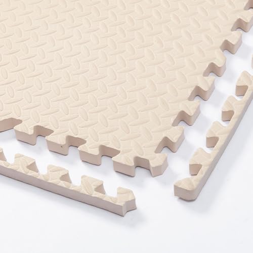 2.5 cm Dicke Schaumstoff-Bodenfliesen Mit Rand Für Kinderzimmer, Spielmatte, Weiche Schaumstoffmatten, Ineinander Greifende Puzzlematten, Schaumstoffteppich(Beige,56PCS) von NMVAWIPT