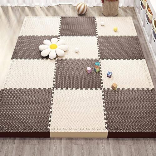 20 Stück 12 X 12 X 1 Zoll Extra Dicke Ineinander Greifende Schaumstoff-Bodenfliesen, Weiche Schaumstoff-Bodenpolsterung, Puzzle-Spielmatte(Beige+Coffee) von NMVAWIPT