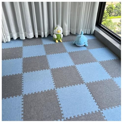 200 Stück Ineinander Greifende Eva-Schaumstoffmatten, Baumwoll- Und Leinendecke, 30 cm Große Puzzle-Teppichquadrate for Das Spielzimmer Zu Hause, 10 Mm Dick(Gray+Blue) von NMVAWIPT