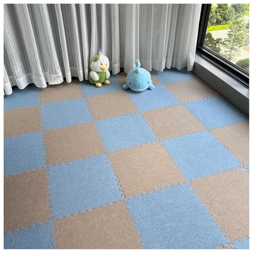 200 Stück Ineinander Greifende Eva-Schaumstoffmatten, Baumwoll- Und Leinendecke, 30 cm Große Puzzle-Teppichquadrate for Das Spielzimmer Zu Hause, 10 Mm Dick(Light Brown+Blue) von NMVAWIPT