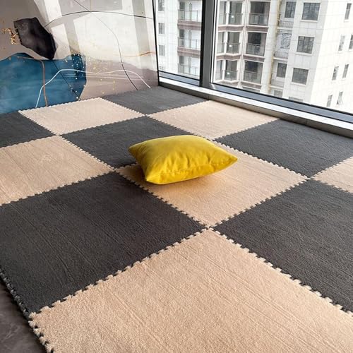 24 Stück Puzzle-ineinander Greifende Plüsch-Teppichfliesen, Quadratische, Flauschige Schaumstofffliesen-Teppiche, Flächenteppich-Spielmatte Fürs Zimmer(Gray+Apricot,60x60x1cm) von NMVAWIPT