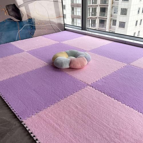 24 Stück Puzzle-ineinander Greifende Plüsch-Teppichfliesen, Quadratische, Flauschige Schaumstofffliesen-Teppiche, Flächenteppich-Spielmatte Fürs Zimmer(Pink+Purple,60x60x1cm) von NMVAWIPT