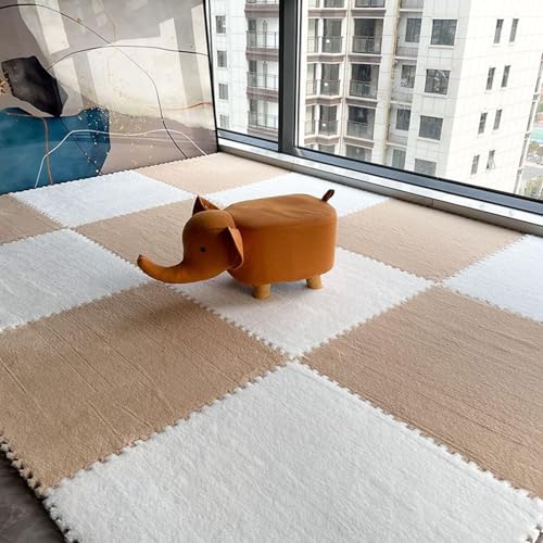 24 Stück Puzzle-ineinander Greifende Plüsch-Teppichfliesen, Quadratische, Flauschige Schaumstofffliesen-Teppiche, Flächenteppich-Spielmatte Fürs Zimmer(White+Apricot,30x30x0.6cm) von NMVAWIPT