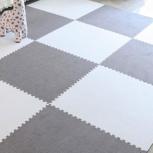 24 X 24 X 0,4 Zoll, Wohnzimmer Teppich Unterlage, Gefliest Puzzle Spiel Matten Mit Rand, Eva Schaum Krabbel Matten Für Kinder Kinder Schlafzimmer(Gray+White,100PCS) von NMVAWIPT