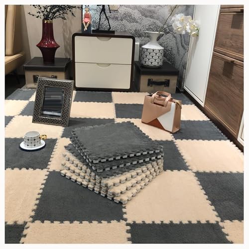 24x24 Zoll Plüsch-Ineinander Greifen-Schaumstoff-Teppich-Anti-Rutsch-Fliesen, 12 Stück Puzzlematten for Den Boden(Gray+Light Brown) von NMVAWIPT