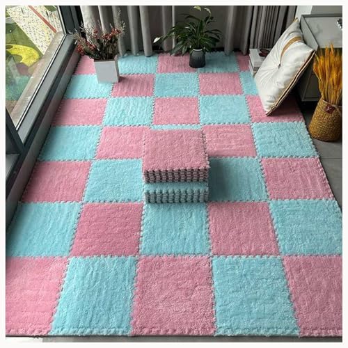 30 Stück Ineinander Greifende Teppichfliesen Aus Plüschschaum, 12 X 12 X 0,4 Zoll, Teppich-Puzzlematten Mit Rand, Spielmatte(Pink+Blue) von NMVAWIPT