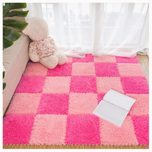 30 Stück Ineinander Greifende Teppichfliesen Aus Plüschschaum, 12 X 12 Zoll Große Puzzlematten, Zottelige, Flauschige Teppiche for Schutz des Bodens(Rose Red+Light Pink) von NMVAWIPT