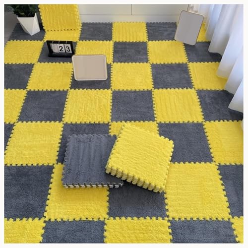 30 Stück Ineinander Greifende Teppichfliesen Aus Plüschschaum, 30 X 30 X 1 cm Teppich-Puzzlematten for Den Boden, Dicke 0,4 Zoll Flauschige Eva-Schutzbodenmatten(Gray+Yellow) von NMVAWIPT