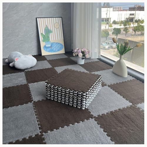 30 Stück Weicher, Flauschiger Ineinandergreifender Schaumstoffteppich, Dicke 0,4-Zoll-Fliesen, Quadratische Plüsch-Puzzle-Bodenmatte, rutschfeste Eva-Puzzlefliesen(Gray+Dark Brown) von NMVAWIPT