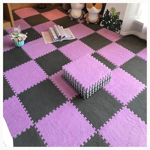 30 Stück zottelige ineinander greifende Teppichfliesen mit Rand, flauschig, 30 x 30 x 1 cm, Dicke Eva-Spielmatte, Heimdekoration(Dark Purple+Gray) von NMVAWIPT