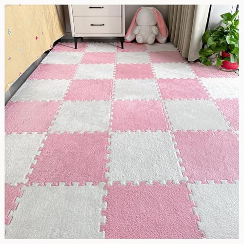 30 X 30 X 1 cm, Quadratisch – 100 Stück, Flauschige Puzzlematten for Den Boden, Plüschschaummatte, Ineinander Greifende Teppichfliesen(White+Pink) von NMVAWIPT