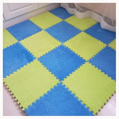 30-teiliges Fliesen-Bodenset Aus Plüsch-Puzzleschaumstoff, Quadratischer Ineinandergreifender Schaumstoffteppich, Rutschfester Teppich for Wohnzimmer Und Schlafzimmer(Blue+Green) von NMVAWIPT