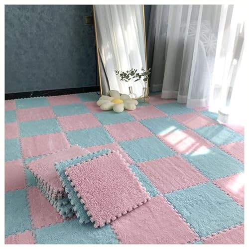 36 Stück/35 Quadratfuß Ineinander Greifende Bodenmatten, Teppich, 12 X 12 Zoll Puzzle-Teppich, Flauschige Plüschfliesen, Quadrate, Schaumstoffmatten, Teppichfliesen(Pink+Light Blue) von NMVAWIPT