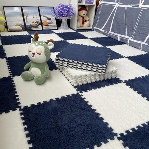 36 Stück Ineinander Greifende Schaumstoff-Teppichfliesen – 12 X 12 X 0,4 Zoll Spielmatte – Quadratische Plüsch-Bodenmatten Mit Rand(Navy Blue+White) von NMVAWIPT