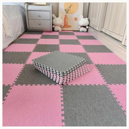 36 Stücke Platz 30x30x1cm Ineinander Greifen Schaum Teppich Fliesen Teppich Mit Grenze, Puzzle Matten for Boden(Pink+Dark Gray) von NMVAWIPT