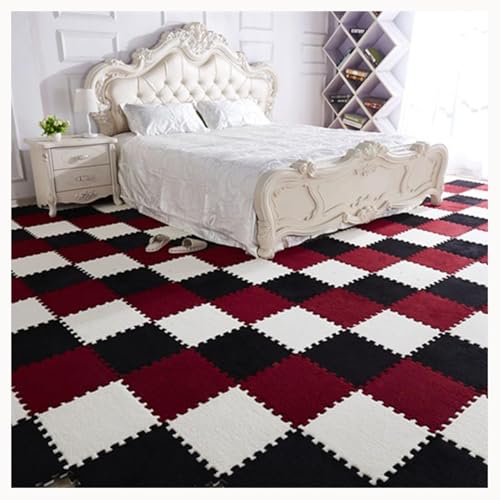 40 Stück Ineinander Greifende Shaggy-Schaumstoff-Teppichfliesen, 12 X 12 Zoll, Weiche, rutschfeste Bodenmatte Aus Eva-Schaumstoff(Black+White+Red) von NMVAWIPT