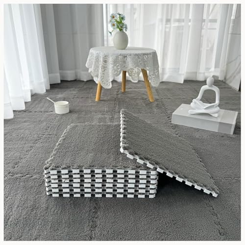 40-teiliger Flauschiger Ineinandergreifender Schaumstoff-Bodenfliesenteppich, Plüsch-Puzzle-Quadrat, Weicher, Rutschfester Puzzle-Teppich(Gray) von NMVAWIPT