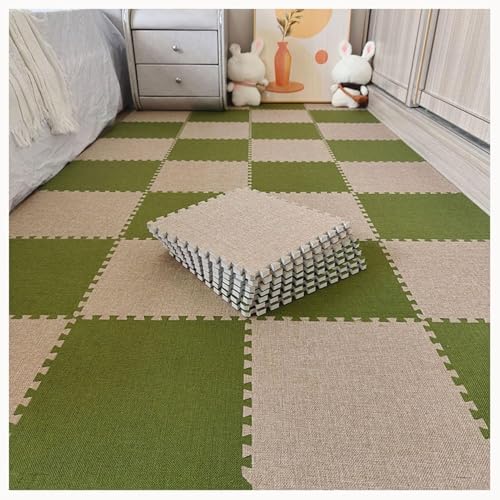 42 Stück, 30 X 30 X 1 cm, Bodenmatte Aus Eva-Schaum, Ineinandergreifende Teppichfliesen Aus Baumwollleinen Mit Rand, for Wohnzimmer, Schlafzimmer(Green+Light Brown) von NMVAWIPT