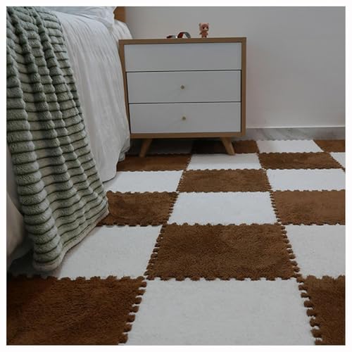 48 Stück/46 Quadratfuß Plüschschaum-Bodenfliesen, 12 X 12 X 0,4 Zoll Große, Verdickte Teppich-Puzzlematten, Flauschiger, Flauschiger Ineinandergreifender Teppich(Coffee+White) von NMVAWIPT