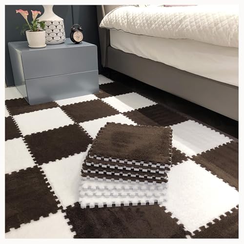 50 Stück – 12 X 12 Zoll Weiche Bodenmatte Aus Plüsch-Puzzleschaum, rutschfeste Ineinander Greifende Teppichfliesen, Spielmatte for Flächenteppiche(Dark Brown+White) von NMVAWIPT