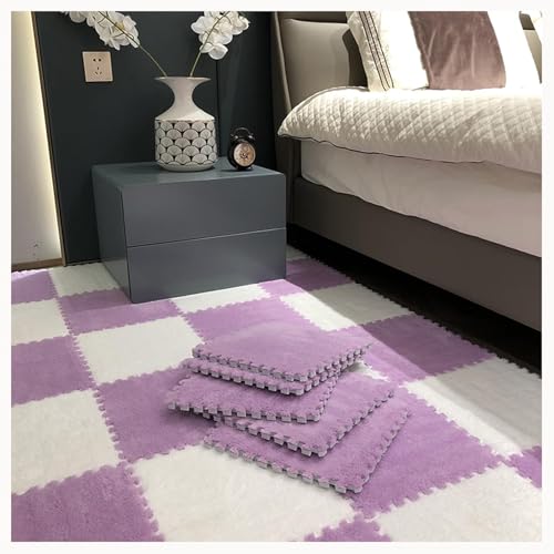 50 Stück – 12 X 12 Zoll Weiche Bodenmatte Aus Plüsch-Puzzleschaum, rutschfeste Ineinander Greifende Teppichfliesen, Spielmatte for Flächenteppiche(Purple+White) von NMVAWIPT