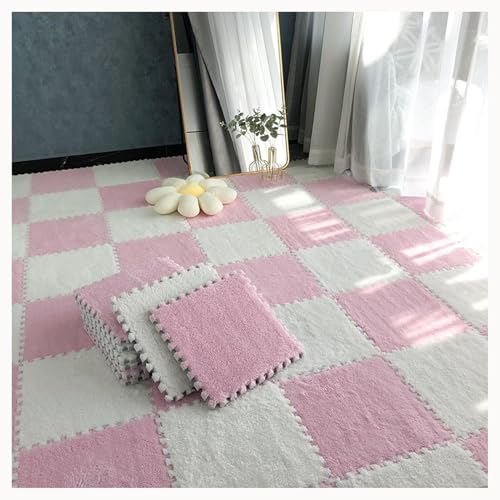 50 Stück Flauschige Puzzlematten for Den Boden, 0,4 Zoll Dicke, Weiche, Zottelige Ineinandergreifende Teppichfliesen, Leicht Zu Reinigen Und Aufzubewahren.(Pink+White) von NMVAWIPT