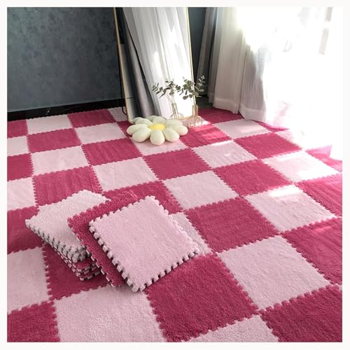 50 Stück Flauschige Puzzlematten for Den Boden, 0,4 Zoll Dicke, Weiche, Zottelige Ineinandergreifende Teppichfliesen, Leicht Zu Reinigen Und Aufzubewahren.(Rose Red+Pink) von NMVAWIPT