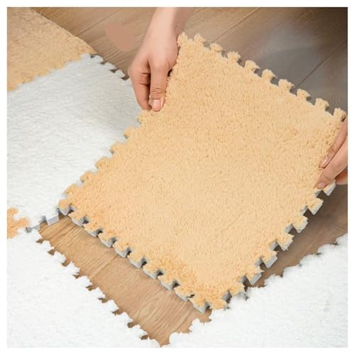 6 Stück 12 X 12 Zoll Große Plüsch-Puzzle-Schaumstoff-Bodenmatten for Die Dekoration Im Wohnzimmer Und Schlafzimmer, Weiche, Flauschige Teppichfliesen(Apricot) von NMVAWIPT