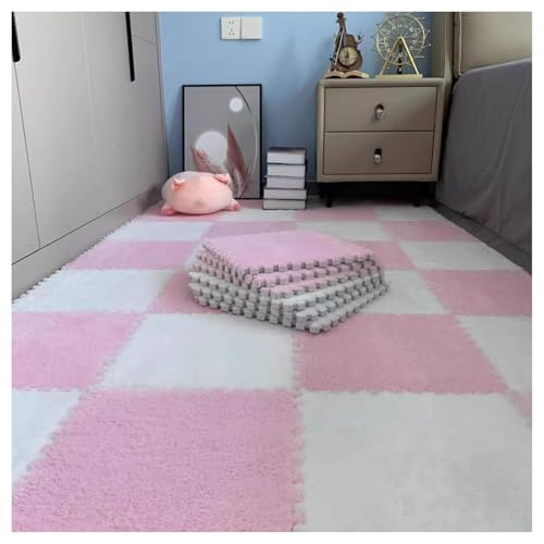 60 Stück – Plüsch-Schaumstoff-Fußmatten, 0,4 Zoll Dicke, Flauschige, Quadratische Ineinandergreifende Schaumstoff-Teppichfliesen, Puzzlematte for Bodenschutz(Light Pink+White) von NMVAWIPT