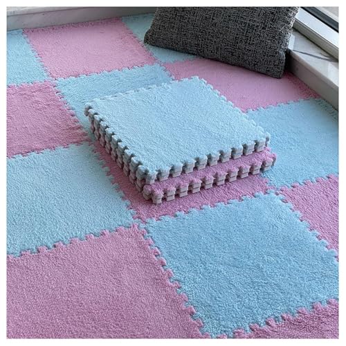 8 Ineinander Greifende Teppichfliesen, 30 cm Quadratische Bodenfliesenmatte Aus Plüschschaum, Dicke, Flauschige Teppiche, Puzzle-Spielmatte(Blue+Pink,1cm) von NMVAWIPT